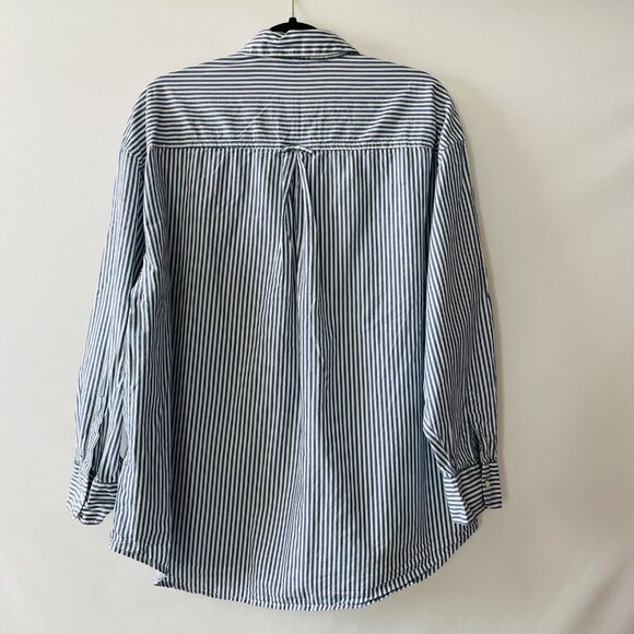 Old Navy Womens Blue Long Sleeve Striped The Boyfriend Button Up Shirt Size M - Picture 2 of 8